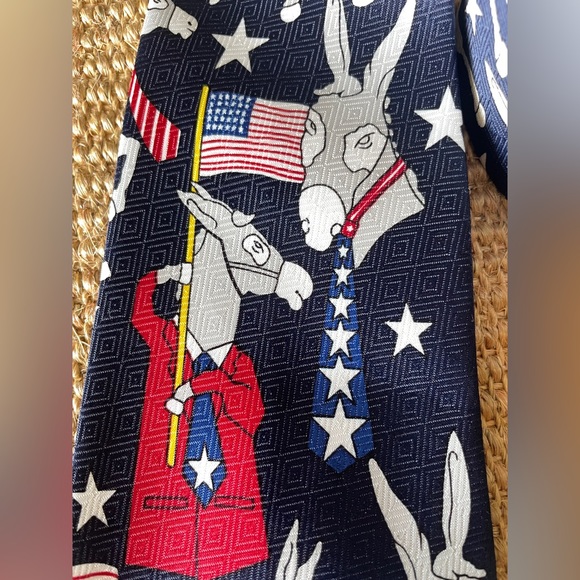 Democrat donkey USA flag navy blue tie. Designs by A. Rogers. - Picture 5 of 8